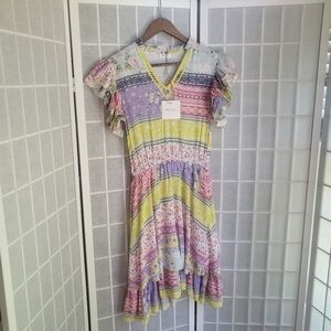 Colorful Dress with Ruffle Sleeves NWT Sz XS